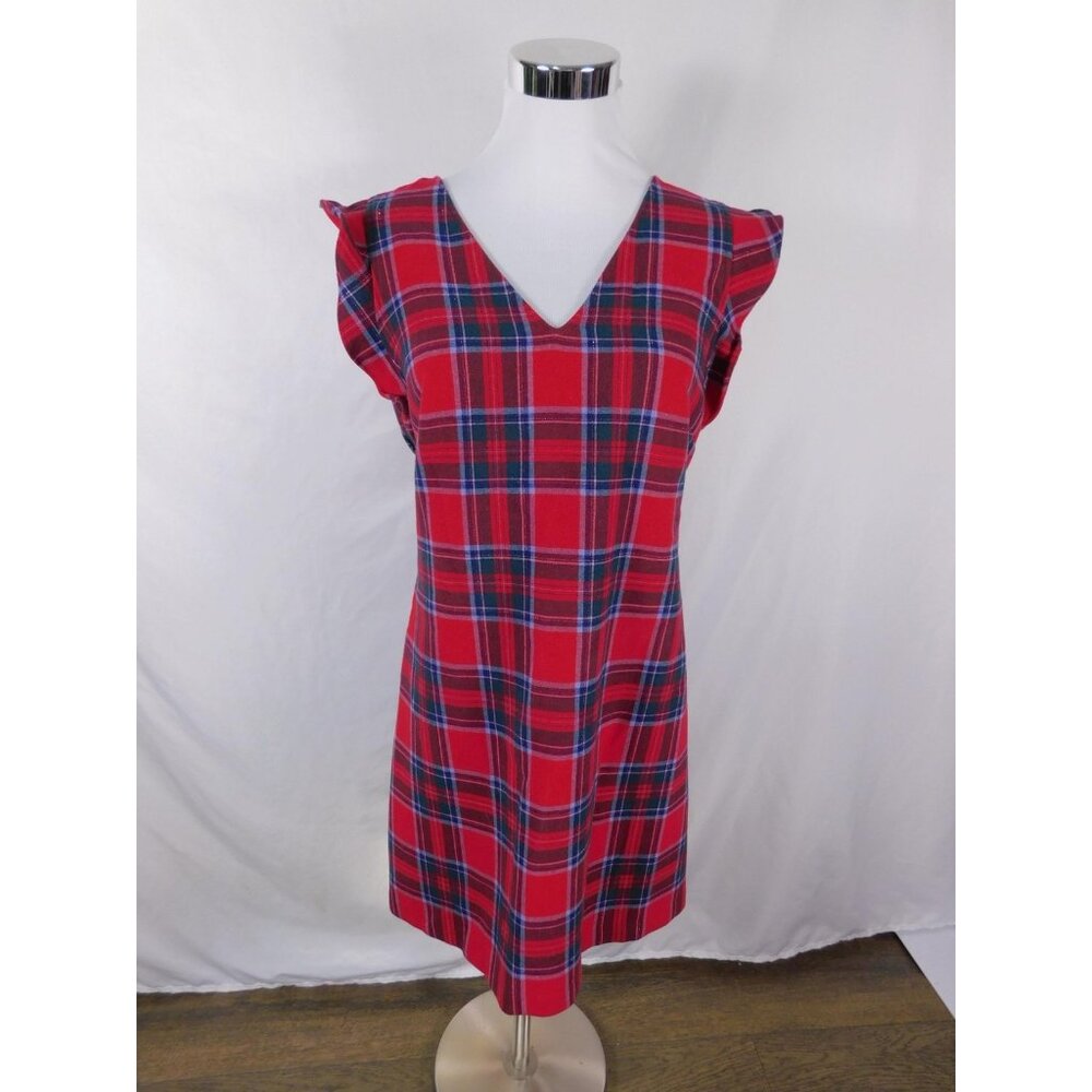 Vineyard Vines Dress Womens 6 Red Plaid V-Neck Flutter Sleeve Sheath Holiday